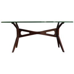 Carlo Mollino Style Italian Glass and Solid Walnut Dining Table, 1950s