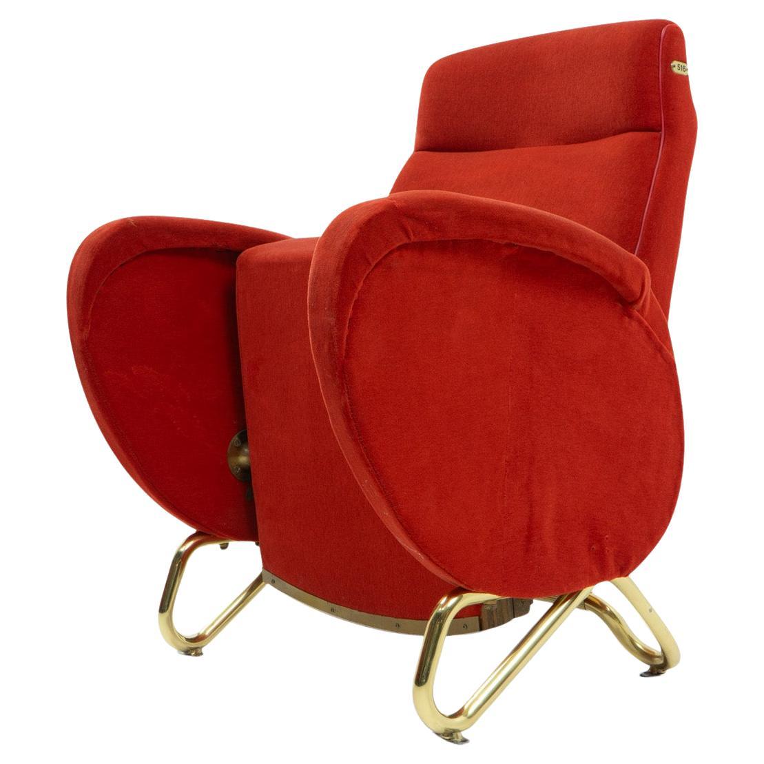 Theater chair designed by Carlo Mollino for the 1952 renovation of the RAI (Radiotelevisione Italiana) Auditorium. 

The armchair is completely original, no restorations have taken place. It retains its original seat number.


About the