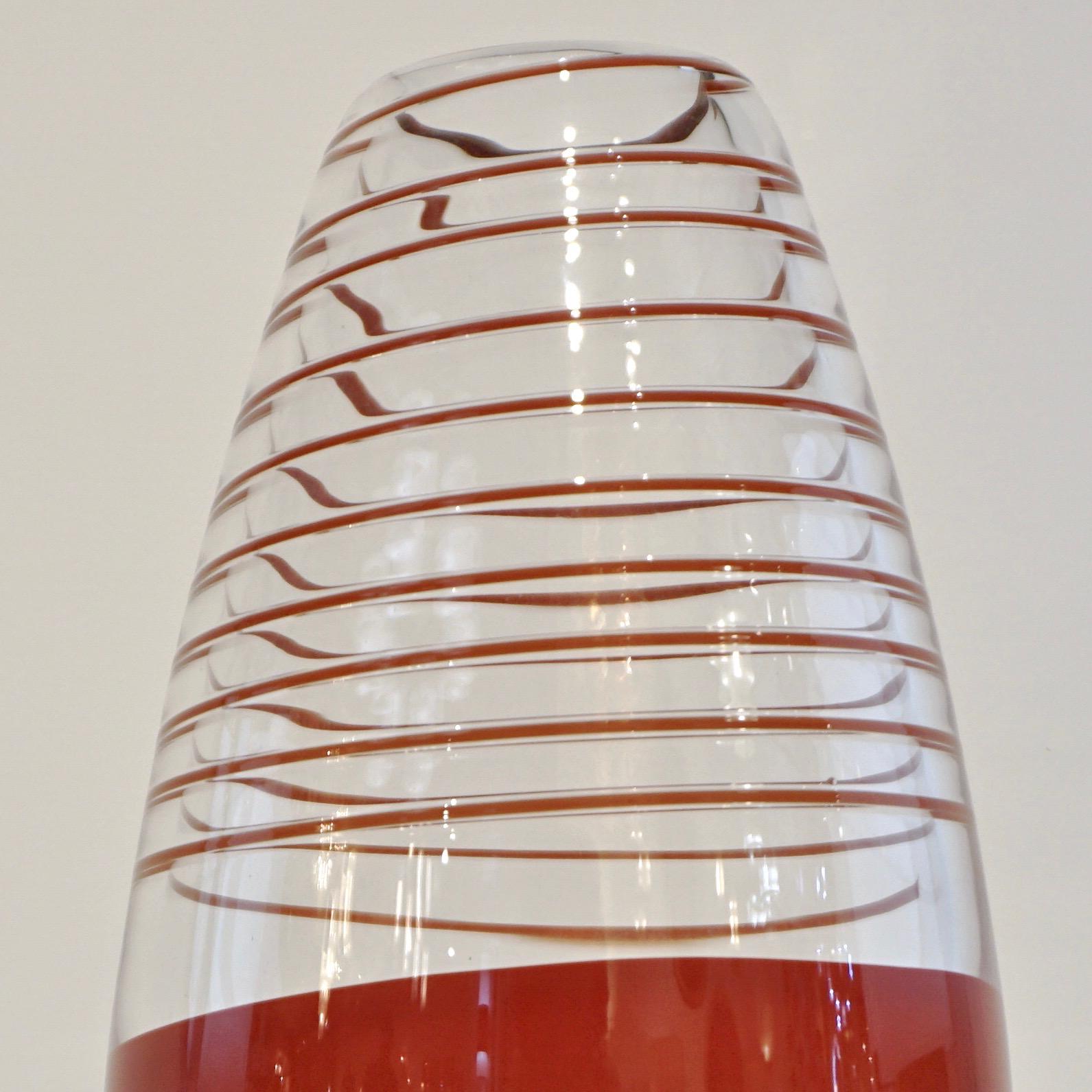 Art Glass Carlo Moretti 1980s Italian Vintage Black Coral Red Crystal Murano Glass Vase