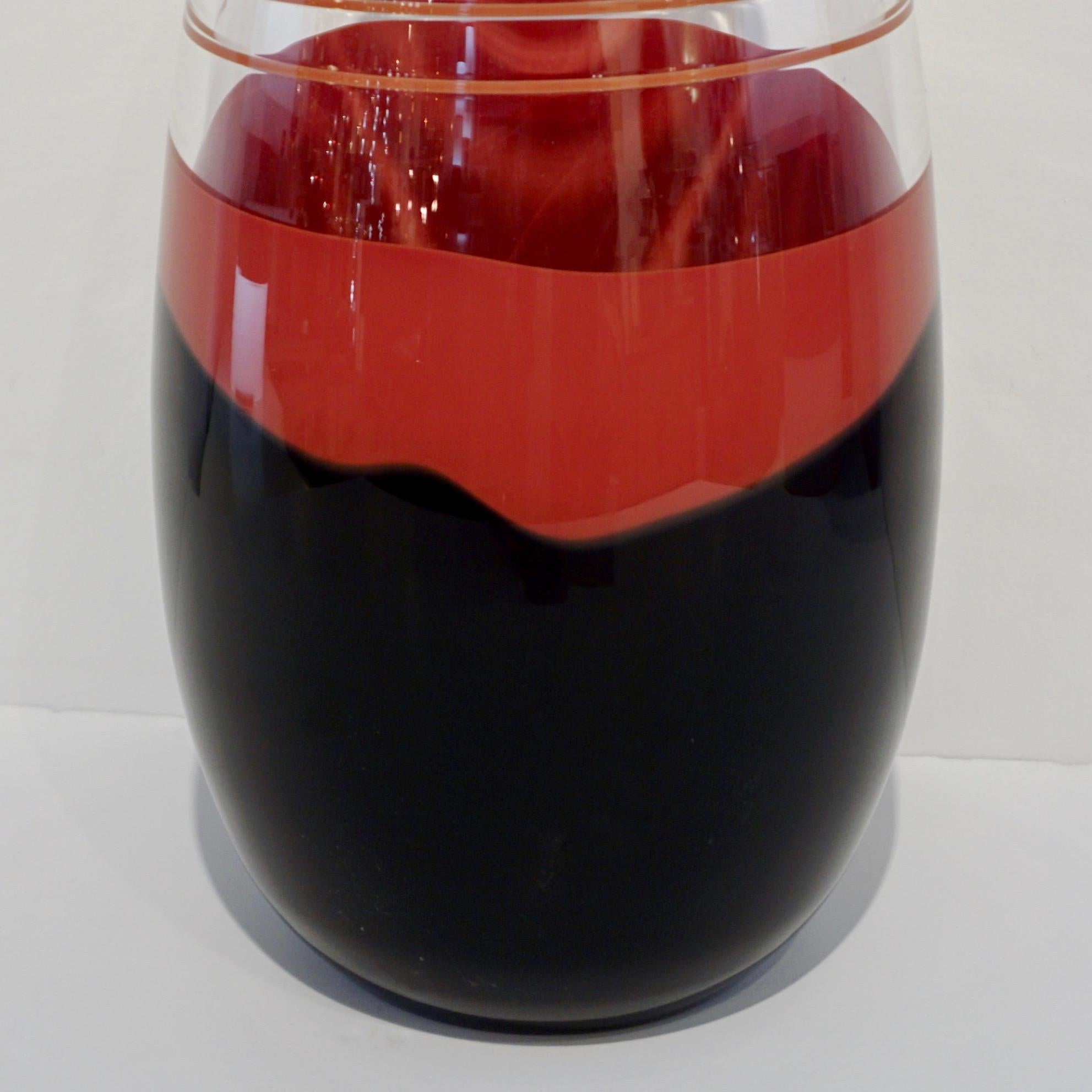Carlo Moretti 1980s Italian Vintage Black Coral Red Crystal Murano Glass Vase 2