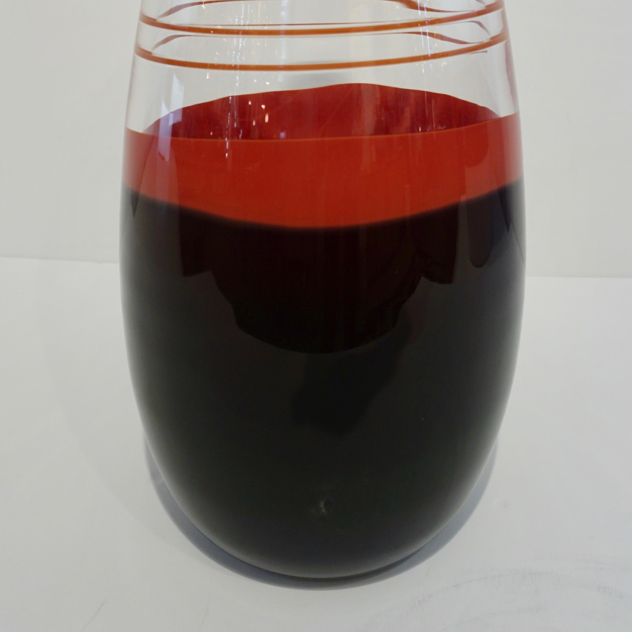 Carlo Moretti 1980s Italian Vintage Black Coral Red Crystal Murano Glass Vase 3