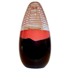 Carlo Moretti 1980er Jahre Italienisch Vintage Schwarz Koralle Rot Kristall Muranoglas Vase