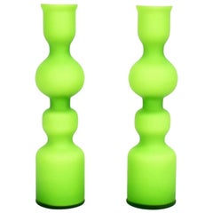 Carlo Moretti, a Pair of Vintage Lime Green Candlesticks