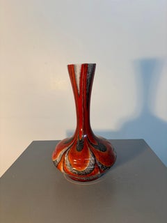Carlo Moretti Attributed Murano Red and Black Art Glass Vase with Flame