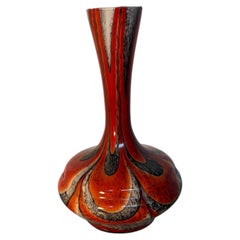 Carlo Moretti Attributed Murano Red and Black Art Glass Vase with Flame