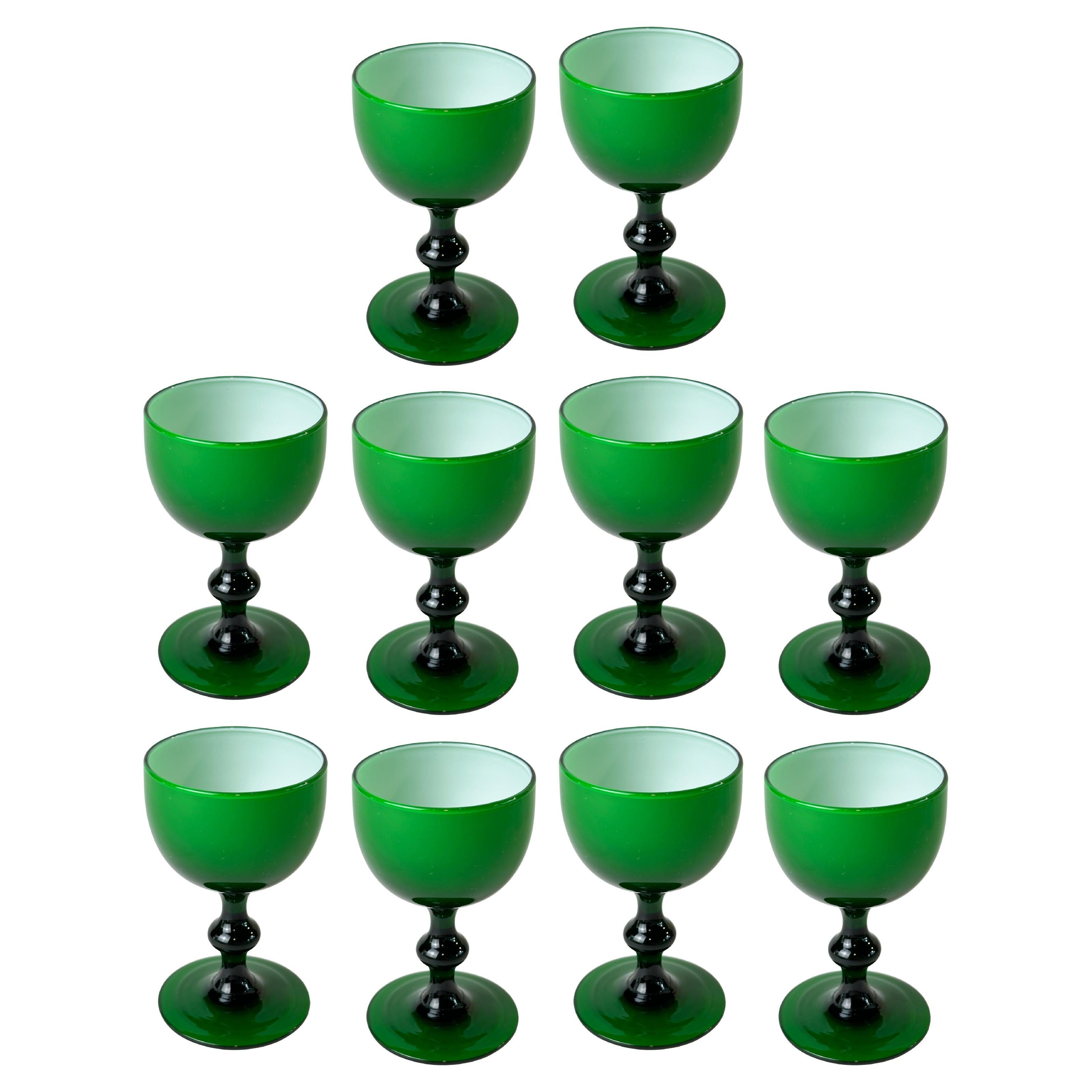 Carlo Moretti Verres à liqueur ou à cordial vert émeraude, coffret de 10 pièces en vente