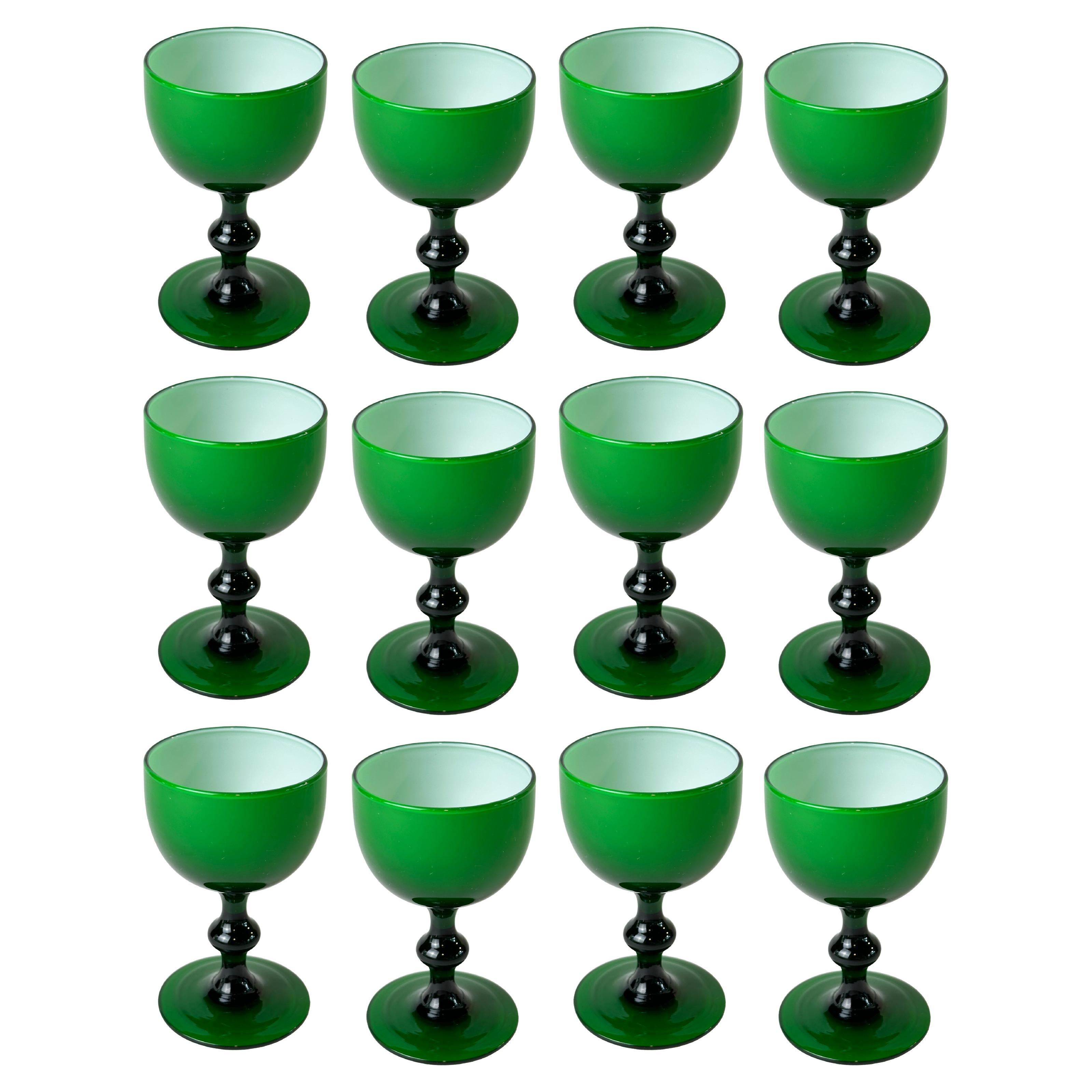 Carlo Moretti Verres à liqueur ou à cordial vert émeraude, coffret de 12 pièces