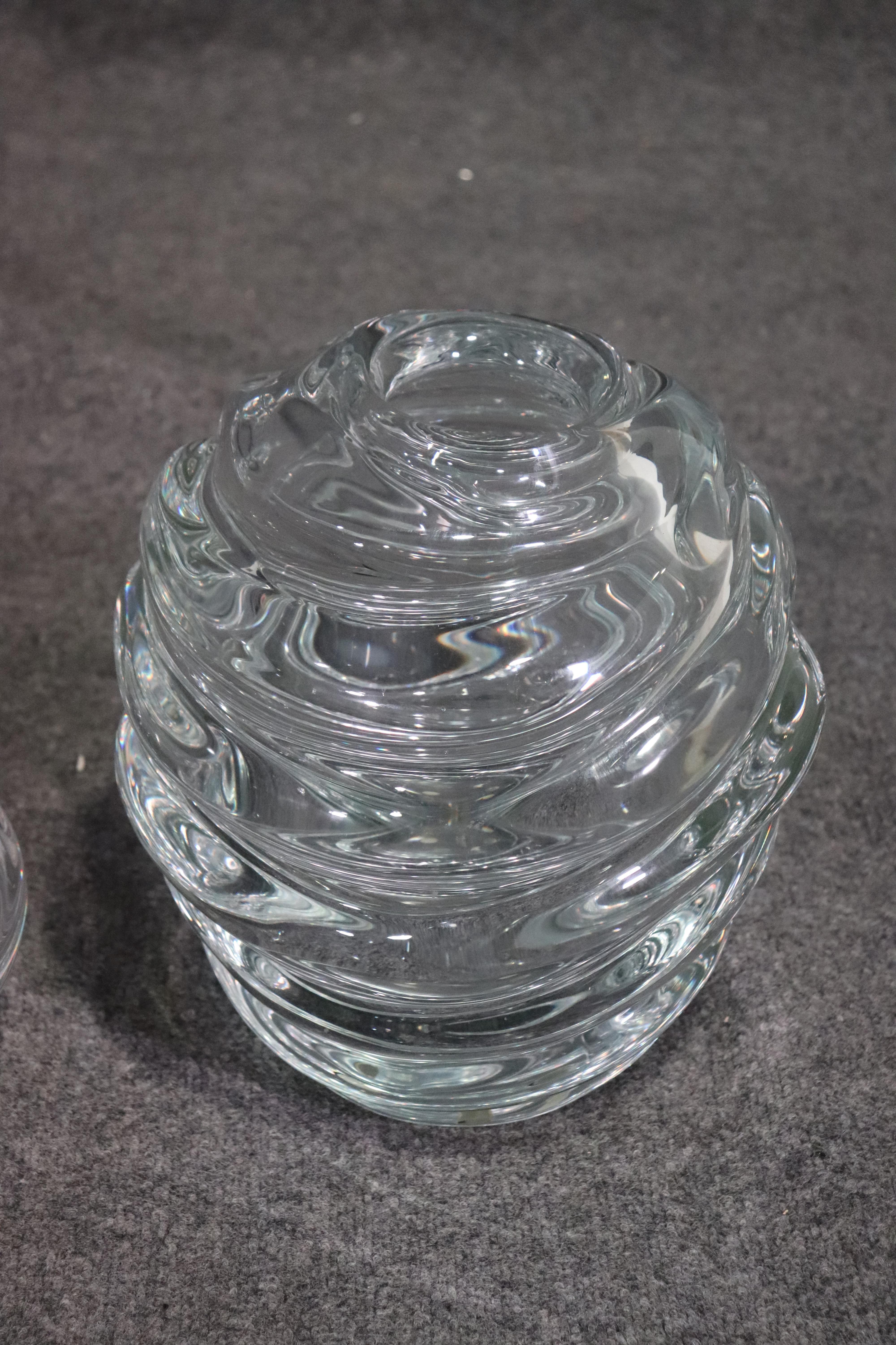 This is being sold as separate pieces or as a set as shown here.

This is a fantastic and extremely heavy Carlo Moretti vase and matching bowl or centerpiece. These were handmade by the Venitian master glass blower artiste, Carlo Moretti. The bowl
