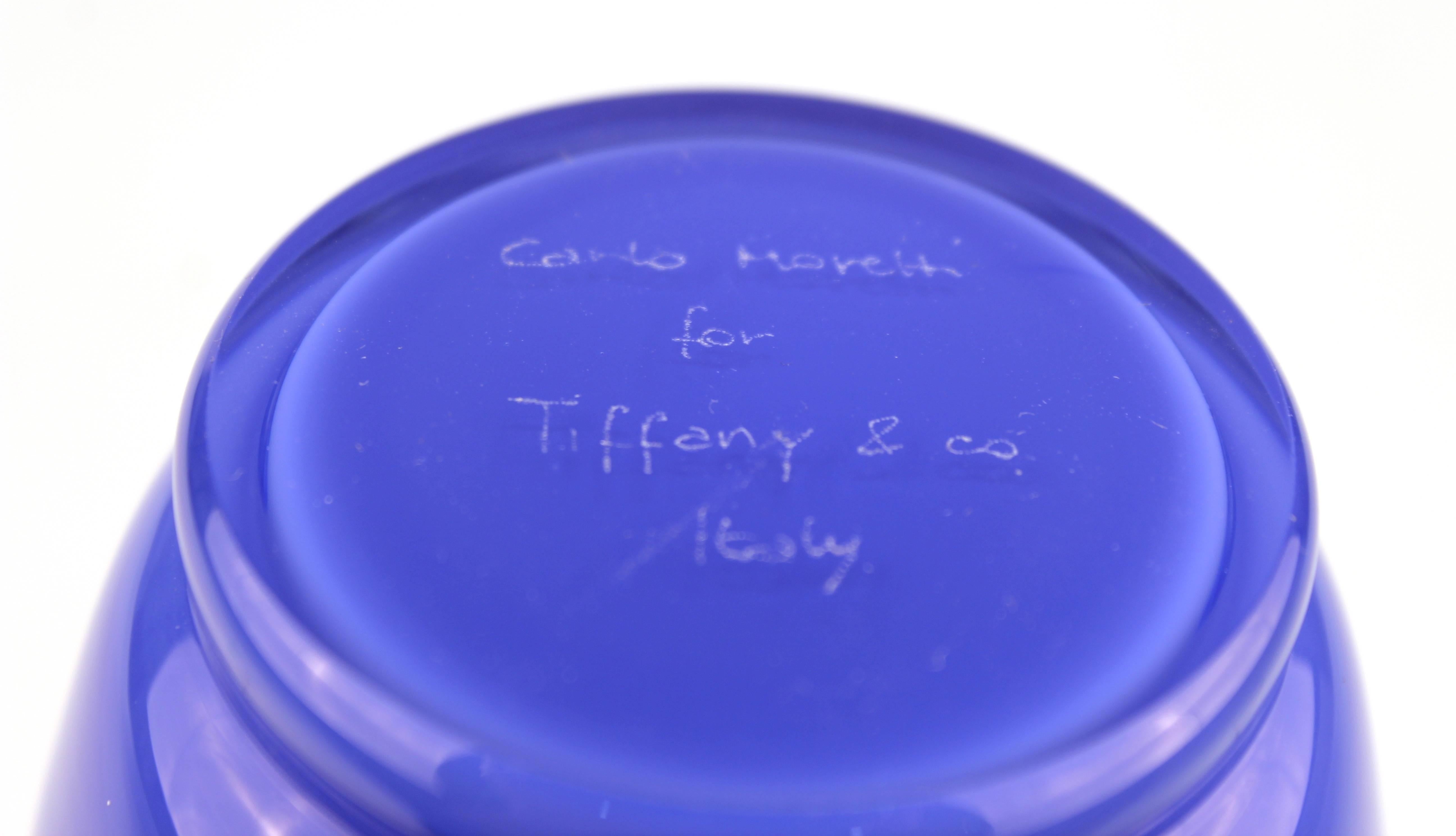 Mid-Century Modern Carlo Moretti for Tiffany & Co. Vase in Violet Blue and Aqua with Signature