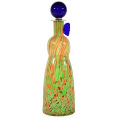 Carlo Moretti Green Orange and Blue Murano Glass Bottle
