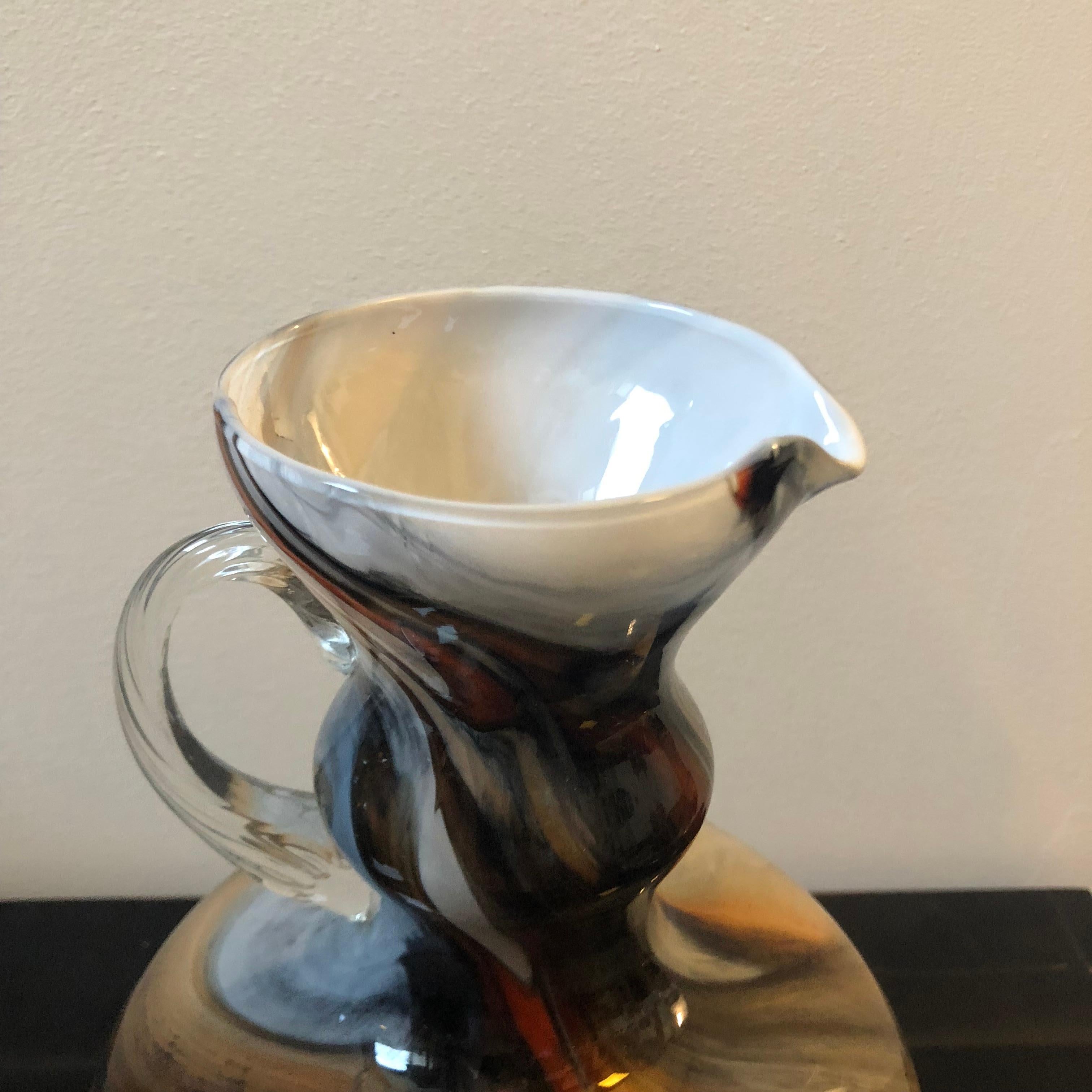 A brown and red opaline Murano glass jug by Carlo Moretti, made in Italy in 1970.