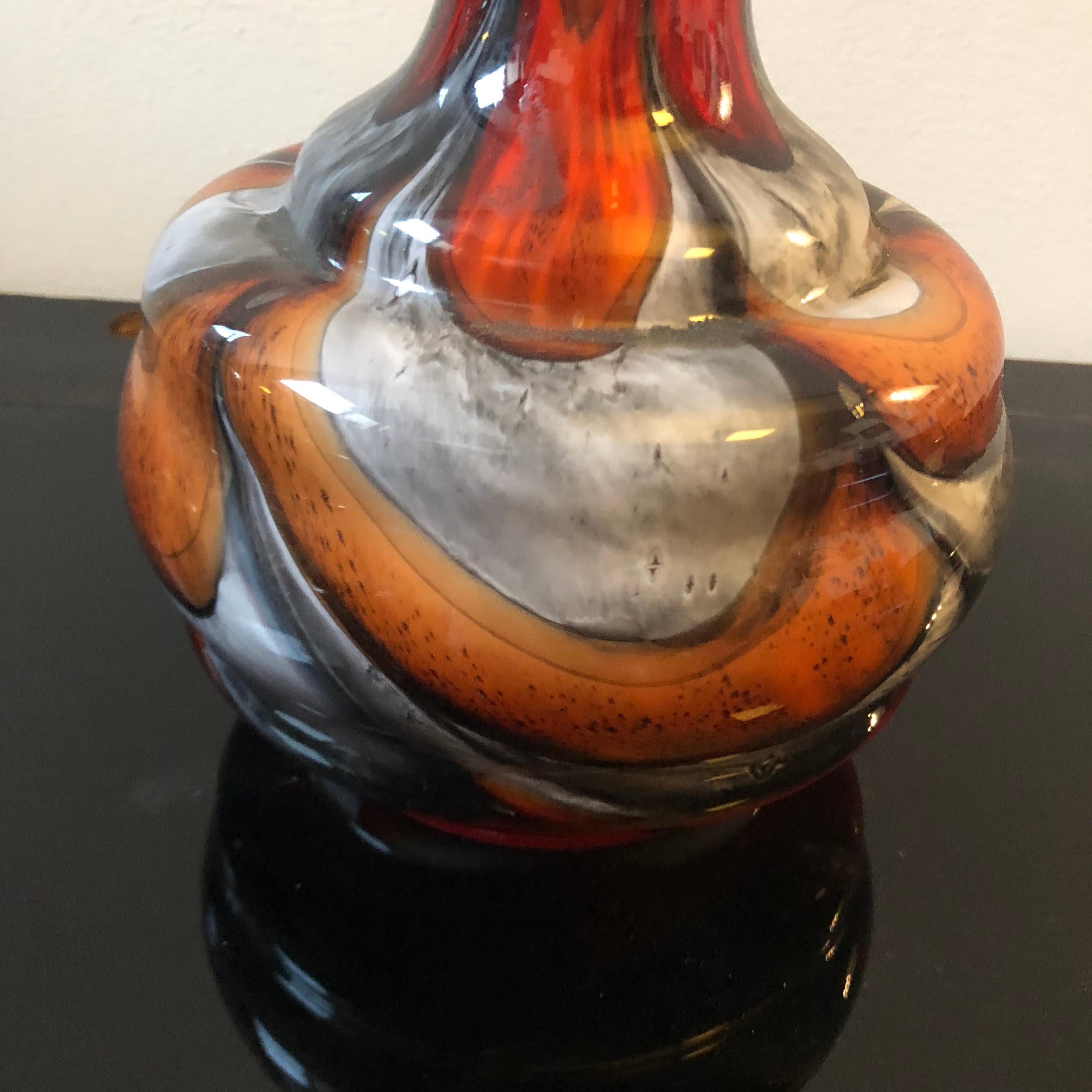 Particular grey, brown and red opaline vase, made in Italy in 1970 by Carlo Moretti for Opaline Florence, totally handcrafted.