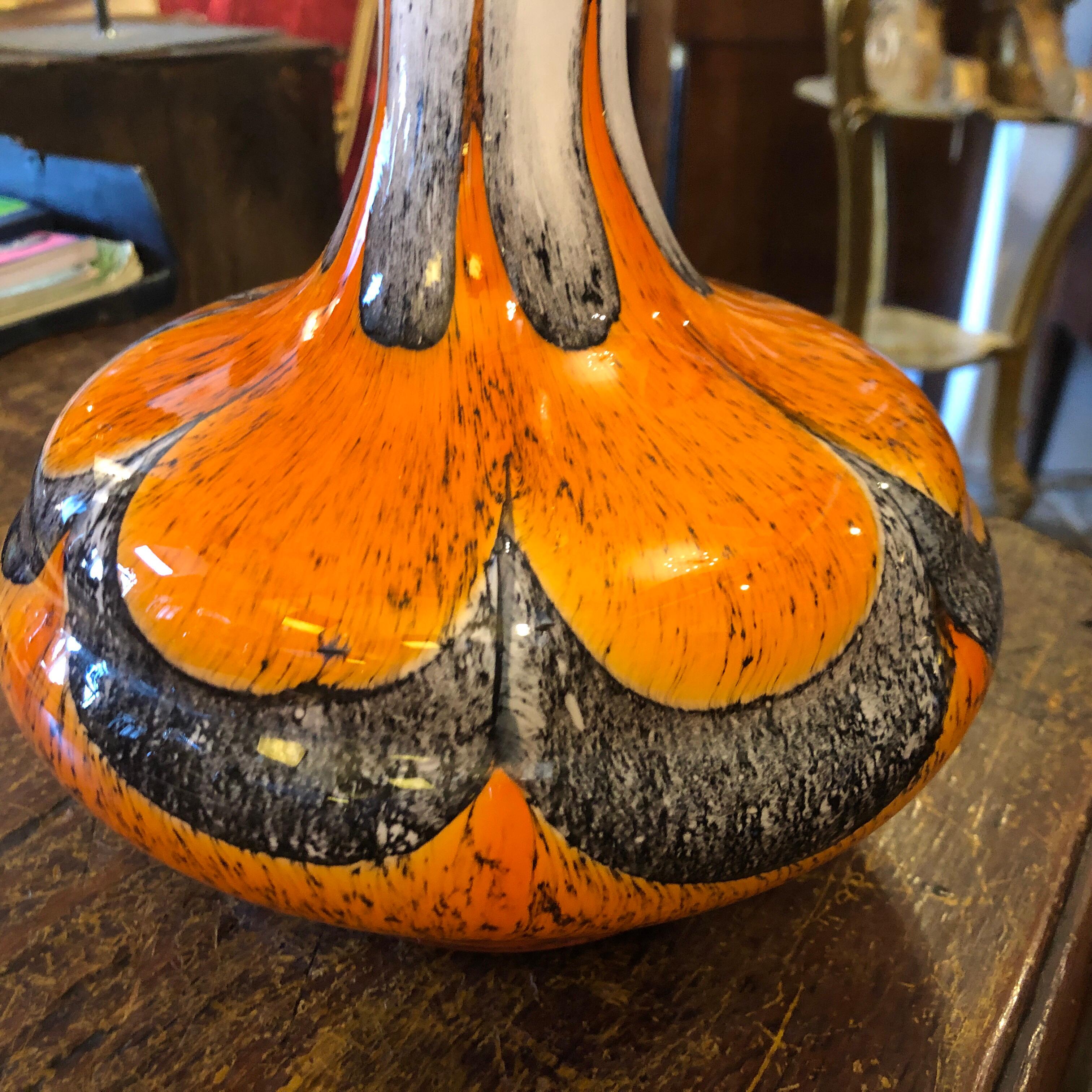 Hand-Crafted Carlo Moretti Mid-Century Modern Orange and Grey Opaline Vase, circa 1970