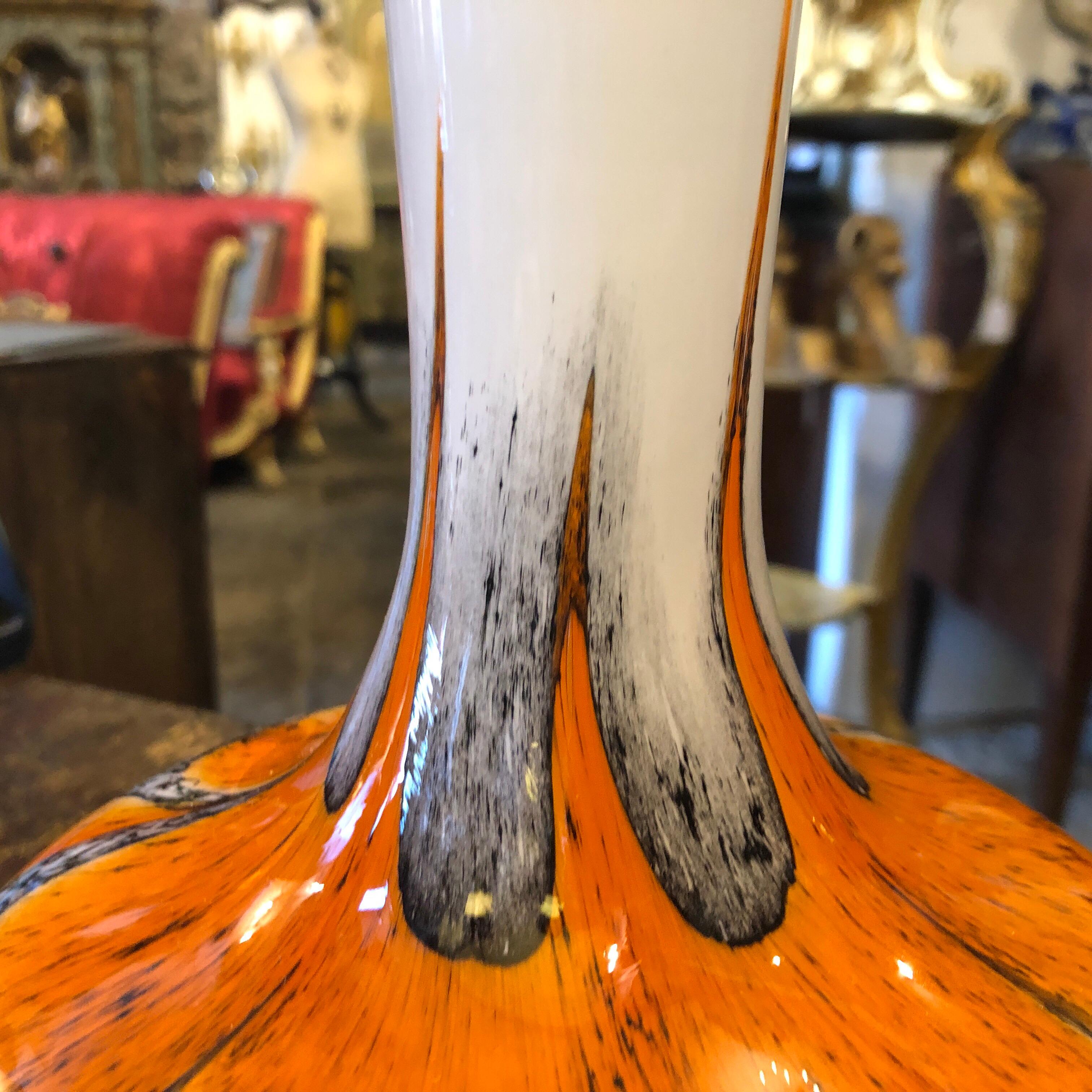 Carlo Moretti Mid-Century Modern Orange and Grey Opaline Vase, circa 1970 In Excellent Condition In Aci Castello, IT