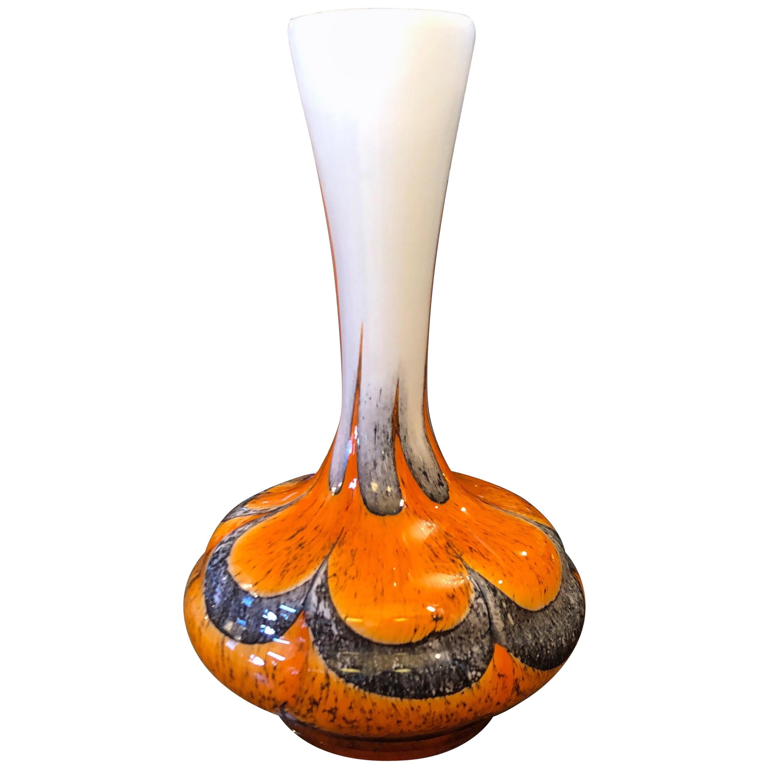 Carlo Moretti Mid-Century Modern Orange and Grey Opaline Vase, circa 1970