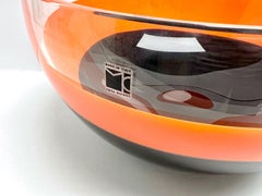 Carlo Moretti Murano Art Glass Post Modern Orange Black Large Bowl Centerpiece