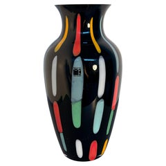 Carlo Moretti Murano Black Art Glass Vase with Multicolored Decoration