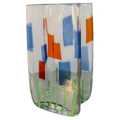 Carlo Moretti Murano Clear Art Glass Vase with Multicolored Abstract Design