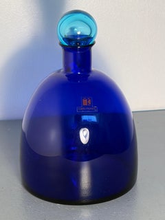 Carlo Moretti Murano Cobalt Blue Glass Bottle with Aqua Stopper