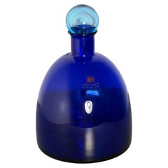 Carlo Moretti Murano Cobalt Blue Glass Bottle with Aqua Stopper