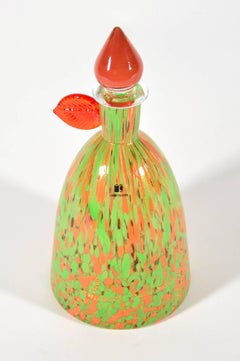 Carlo Moretti Green Orange and Red Murano Glass Bottle