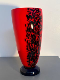 Carlo Moretti Murano Glass Vase in Red and Black, Signed