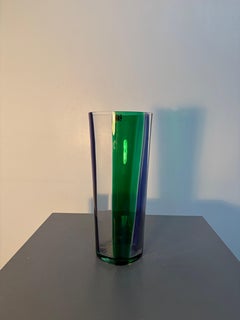 Carlo Moretti Murano Green and Blue Art Glass Vase with Label