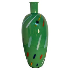 Carlo Moretti Murano Green Art Glass Vase with Multicolored Applied Decoration