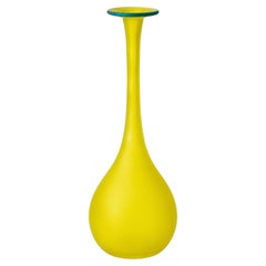 Carlo Moretti Murano Satinato Glasvase mit schmalem Hals in Gelb und Blau, Italien