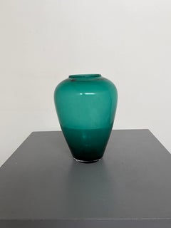 Carlo Moretti Murano Teal Green Handblown Art Glass Vase with Original Label