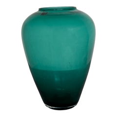 Carlo Moretti Murano Teal Green Handblown Art Glass Vase with Original Label