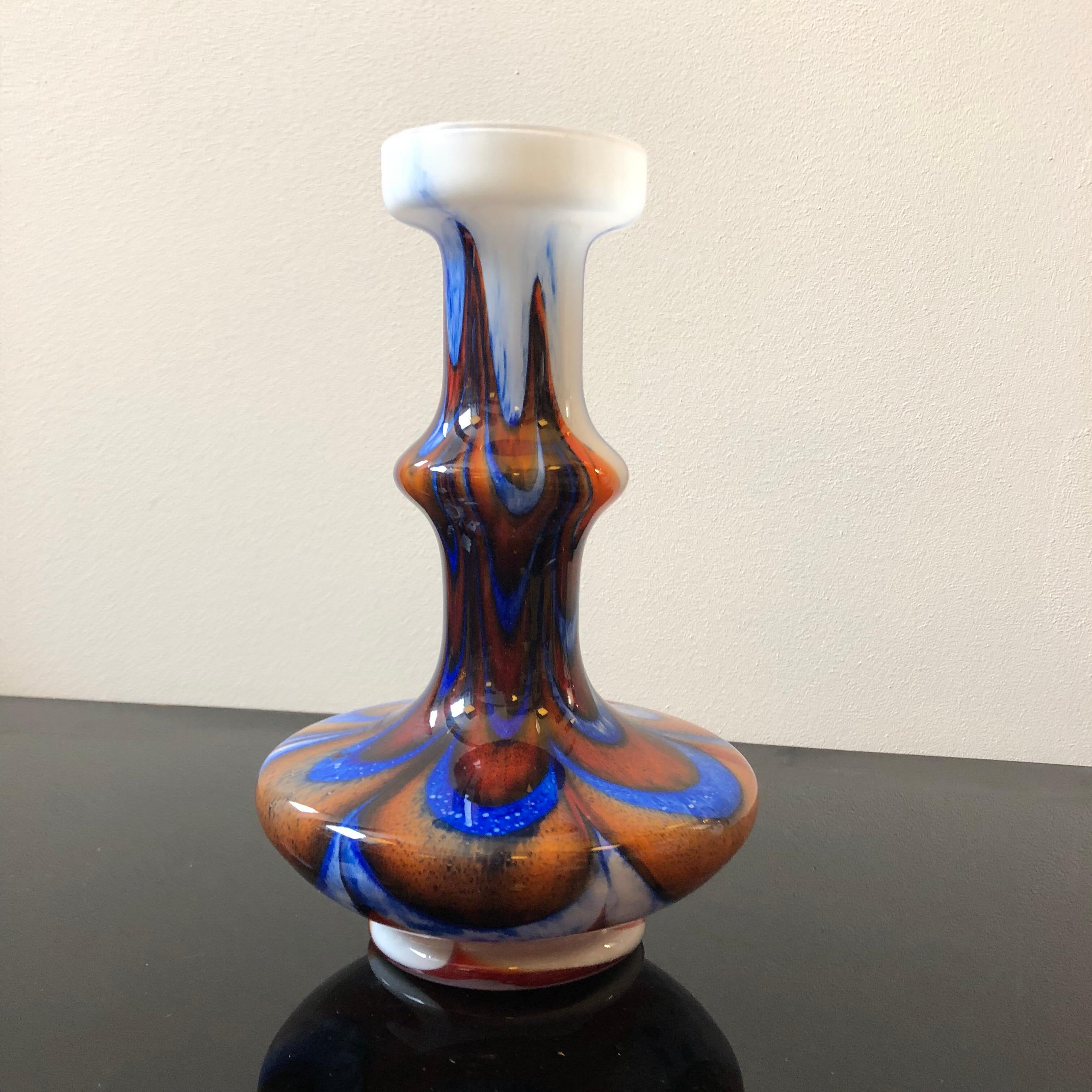 Mid-Century Modern Carlo Moretti Red and Blue Murano Glass Italian Vase by Opaline Florence, 1970