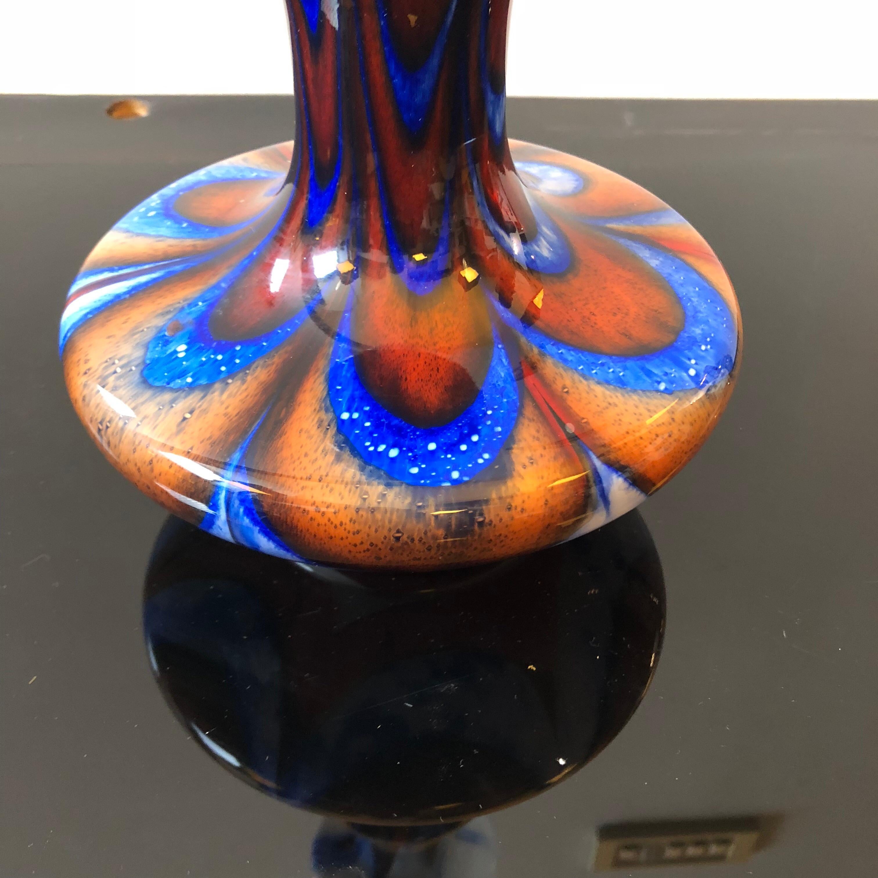Hand-Crafted Carlo Moretti Red and Blue Murano Glass Italian Vase by Opaline Florence, 1970
