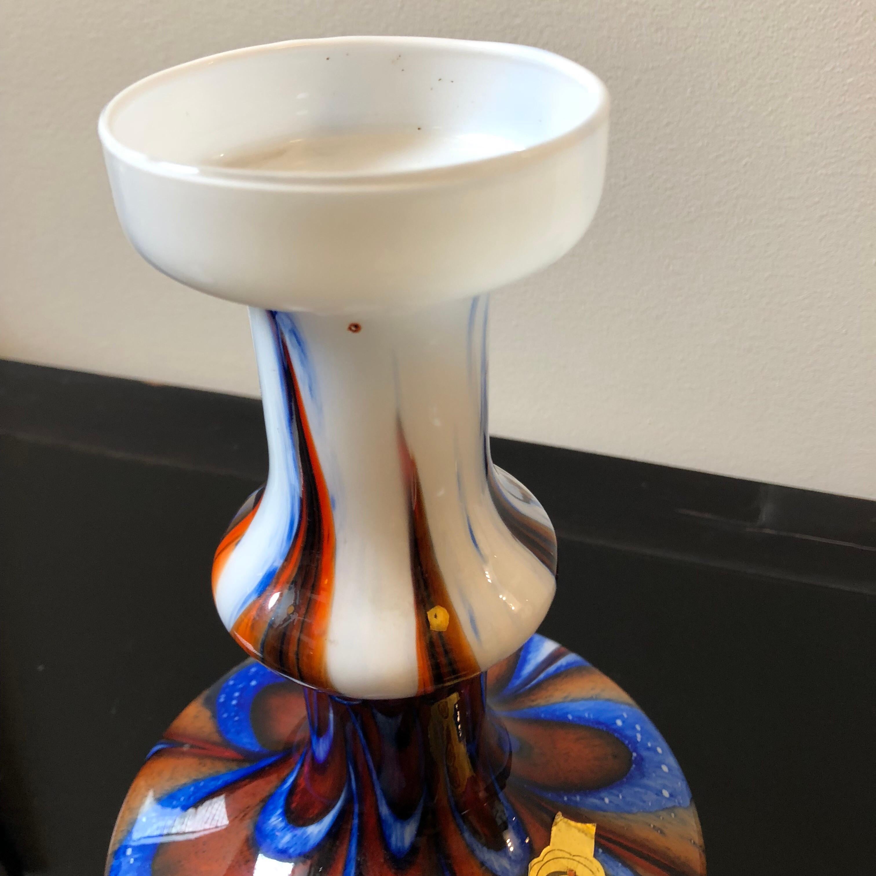 20th Century Carlo Moretti Red and Blue Murano Glass Italian Vase by Opaline Florence, 1970