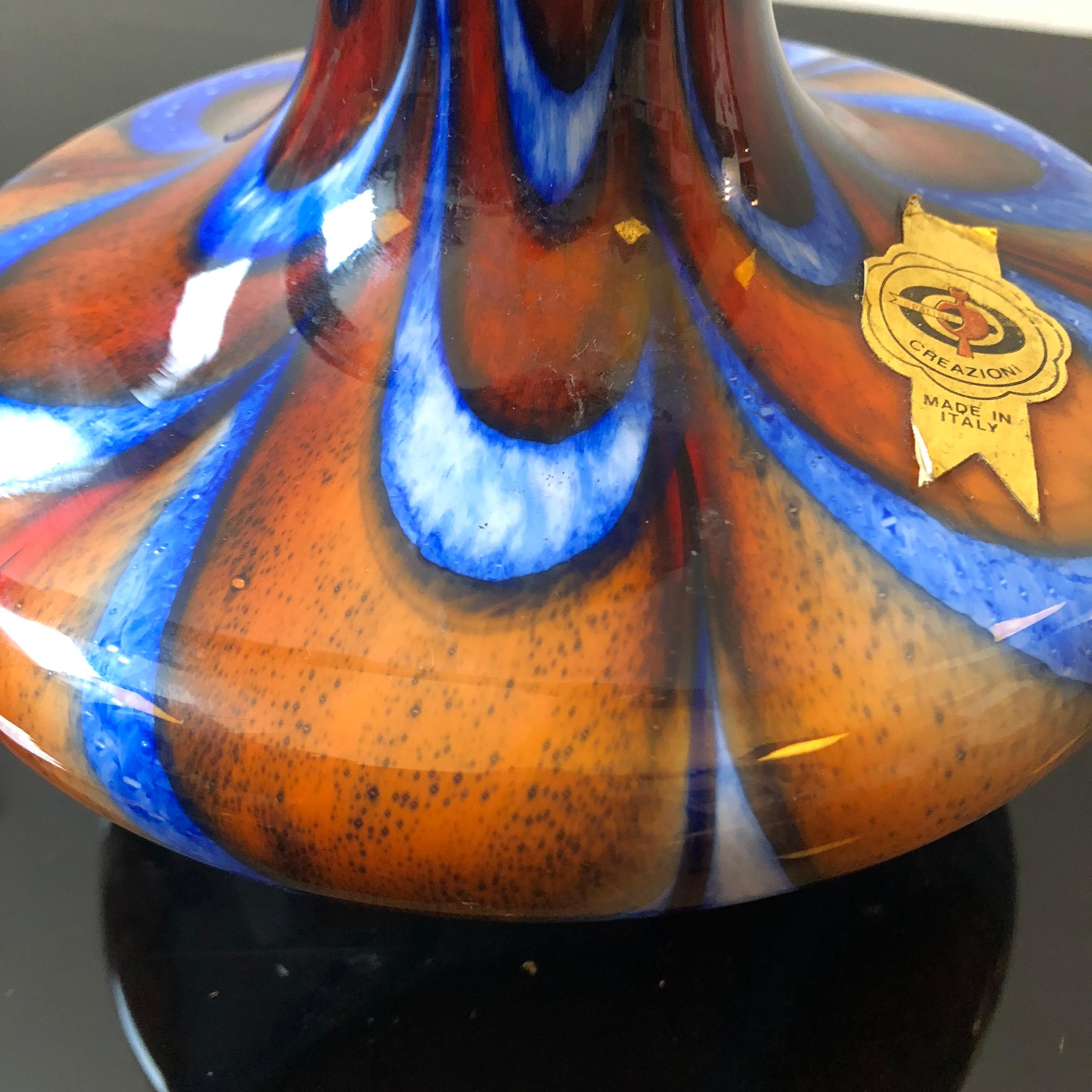 Opaline Glass Carlo Moretti Red and Blue Murano Glass Italian Vase by Opaline Florence, 1970