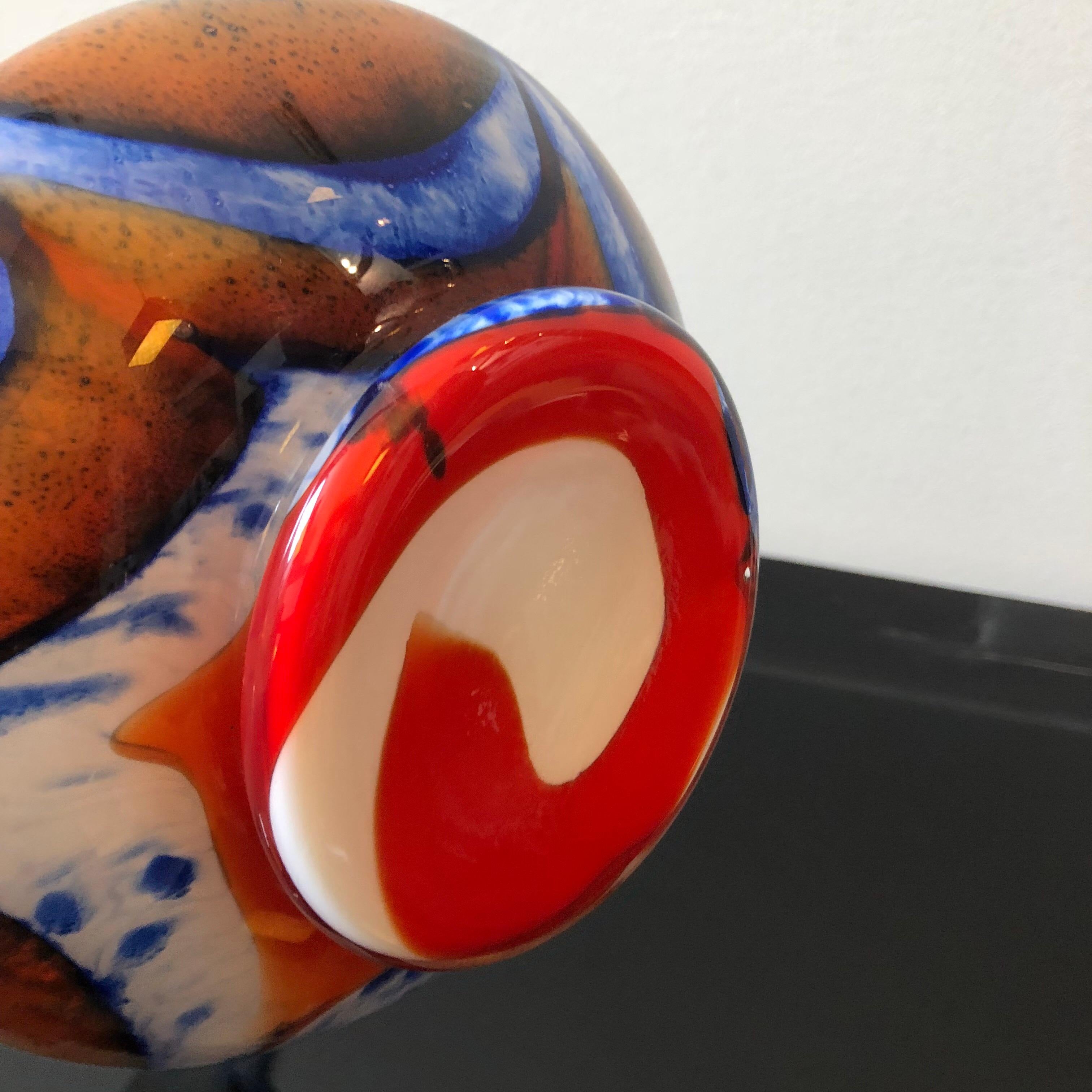 Carlo Moretti Red and Blue Murano Glass Italian Vase by Opaline Florence, 1970 1