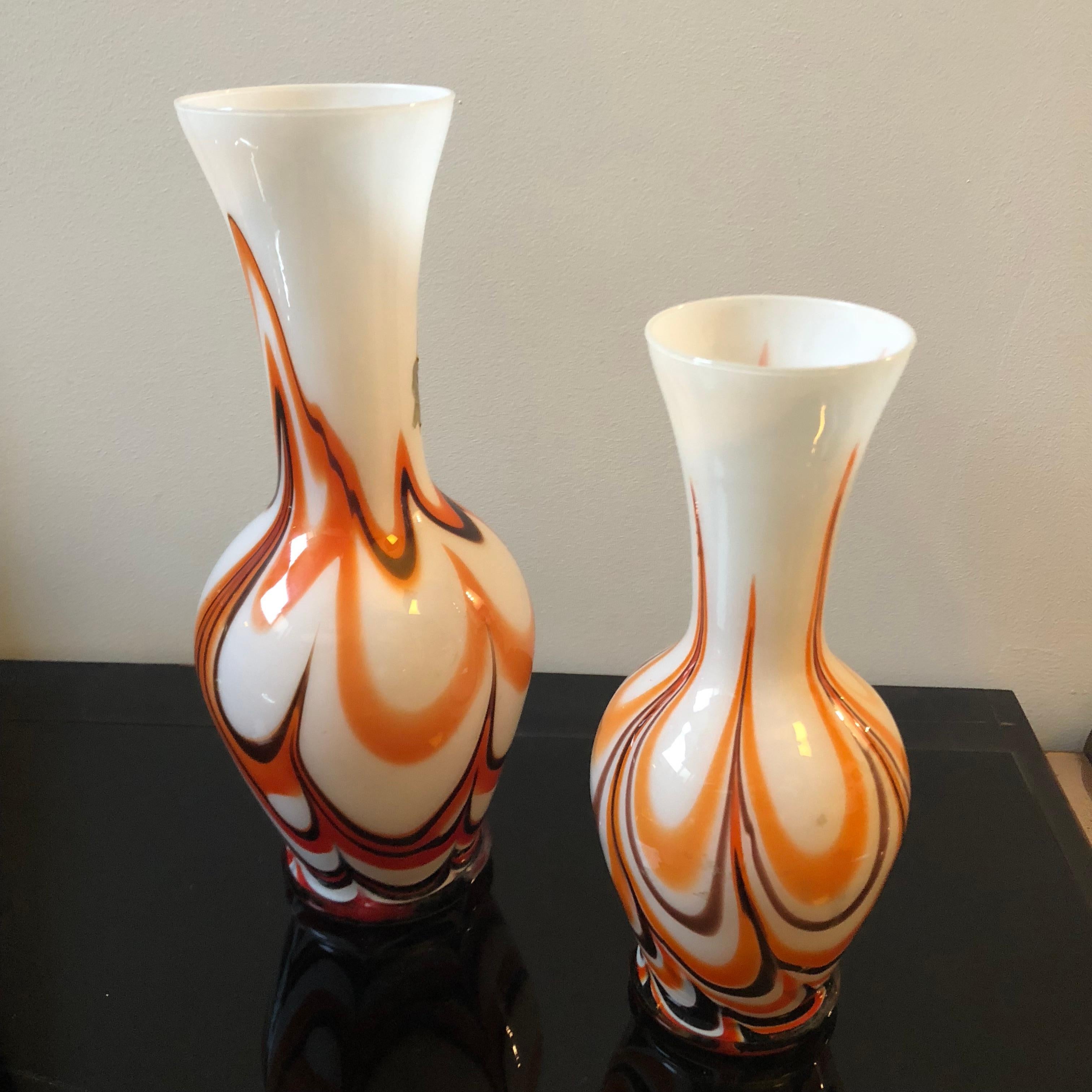 Hand-Crafted Carlo Moretti set of two Italian Murano Glass Vases for Opaline Florence 1970