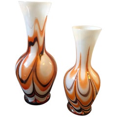 Carlo Moretti ensemble de deux vases italiens en verre de Murano pour Opaline Florence 1970