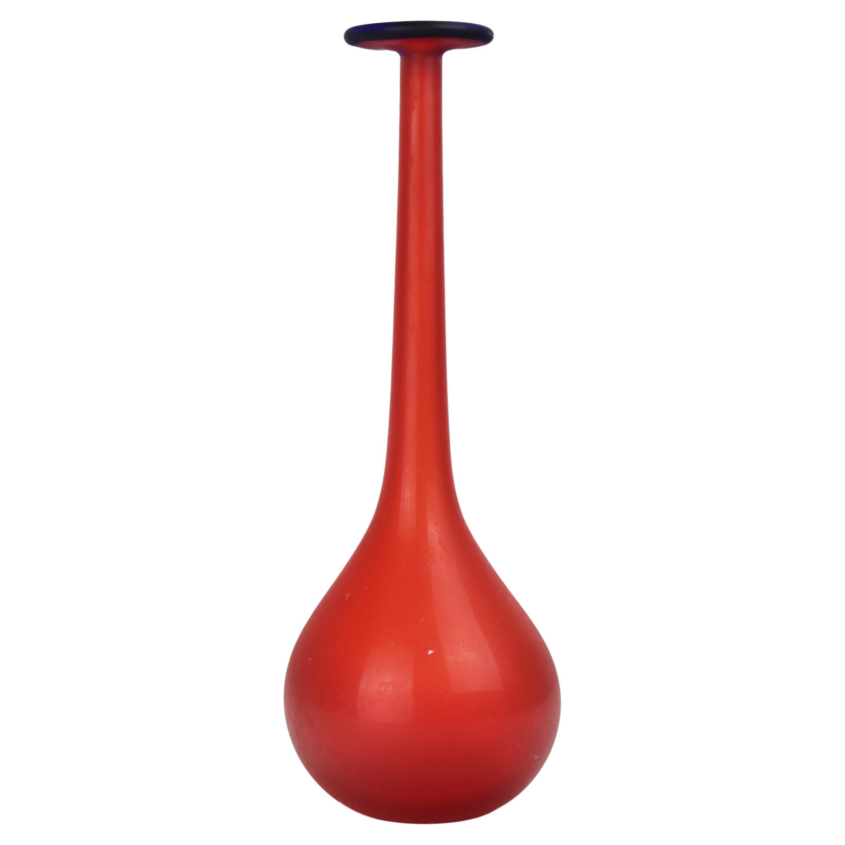 Carlo Moretti Soliflor Glass Vase Red Scavo Etched Murano Studio Art Glass  For Sale