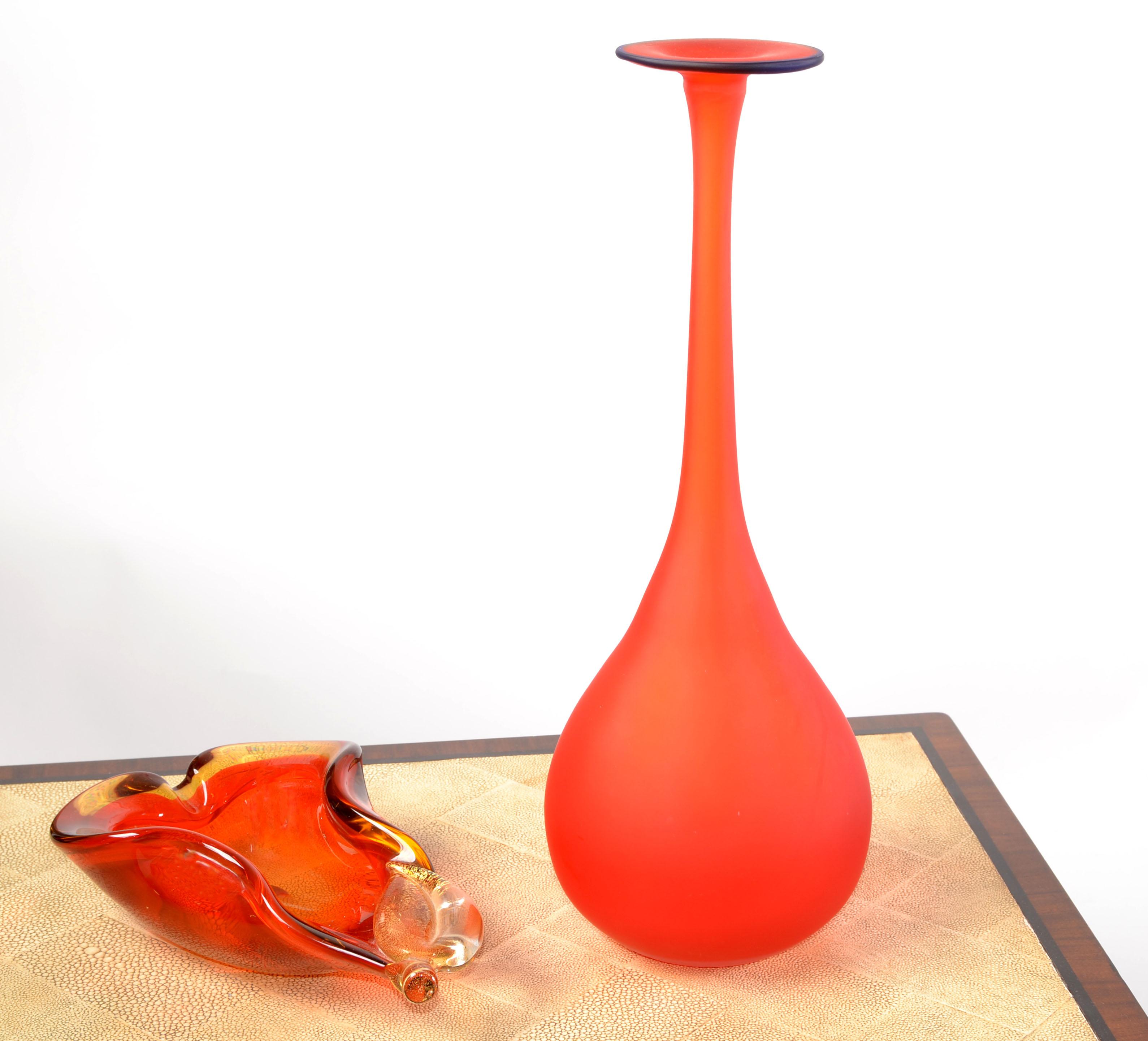 Carlo Moretti Style Italian Translucent Red & Blue Satin Glass Bud Vase Vessel For Sale 7