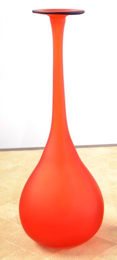 Carlo Moretti Style Italian Translucent Red & Blue Satin Glass Bud Vase Vessel