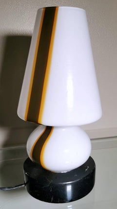 Carlo Moretti Style Space Age Lamp from Murano in Opaline Glass and Marble Base