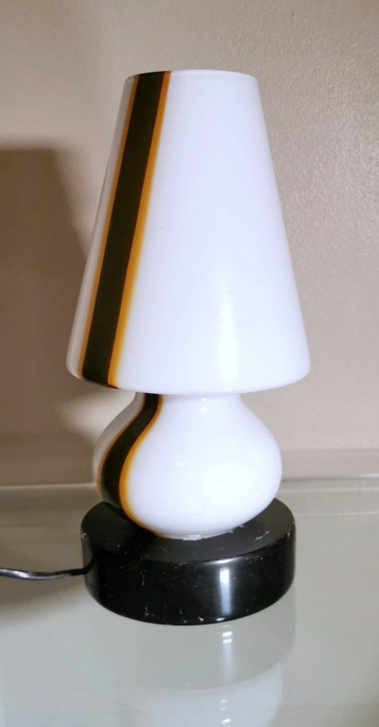 Italian Carlo Moretti Style Space Age Lamp from Murano in Opaline Glass and Marble Base For Sale