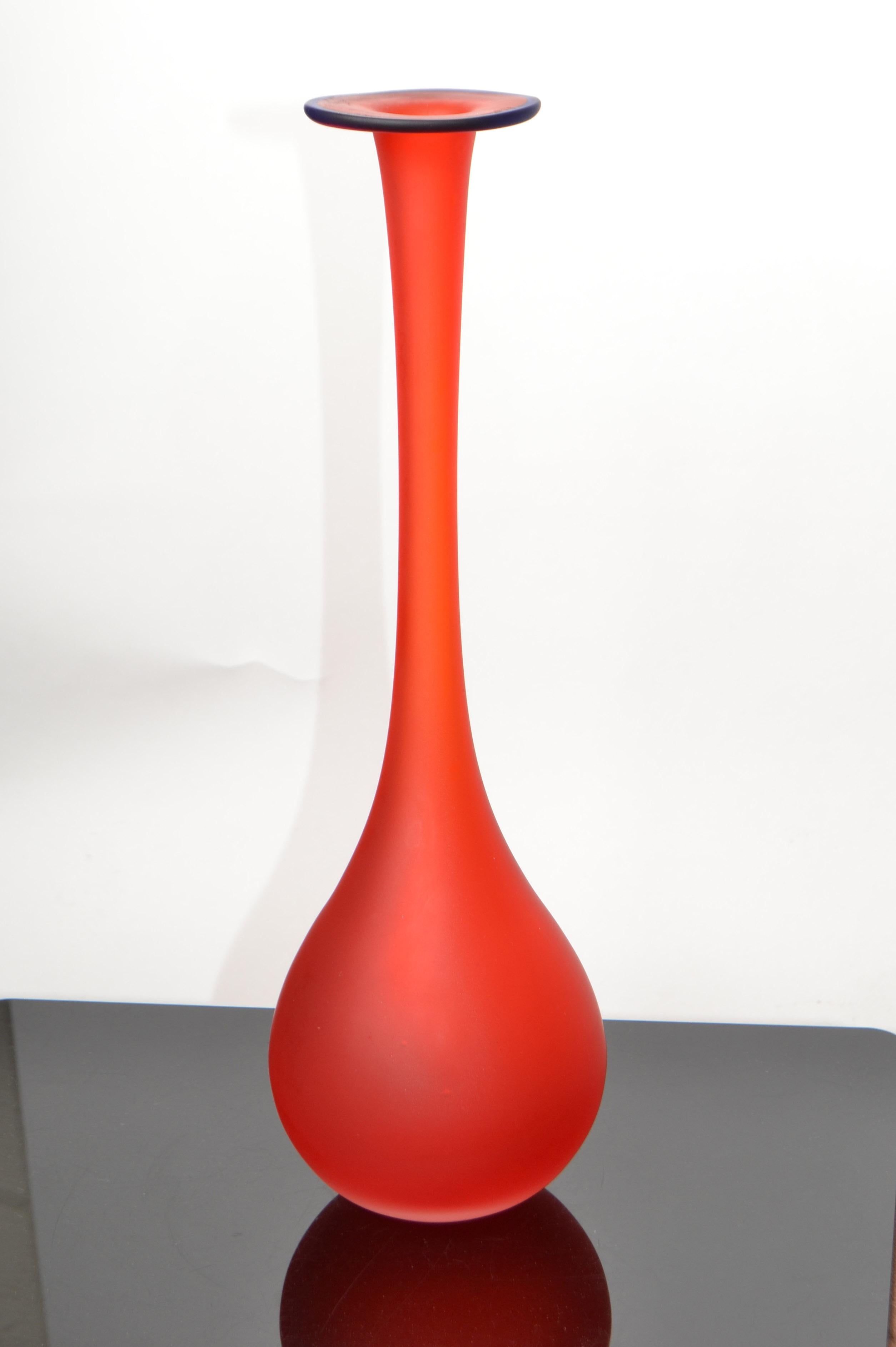 Hand-Crafted Carlo Moretti Style Translucent Red & Blue Satin Glass Bud Vases, Italy For Sale