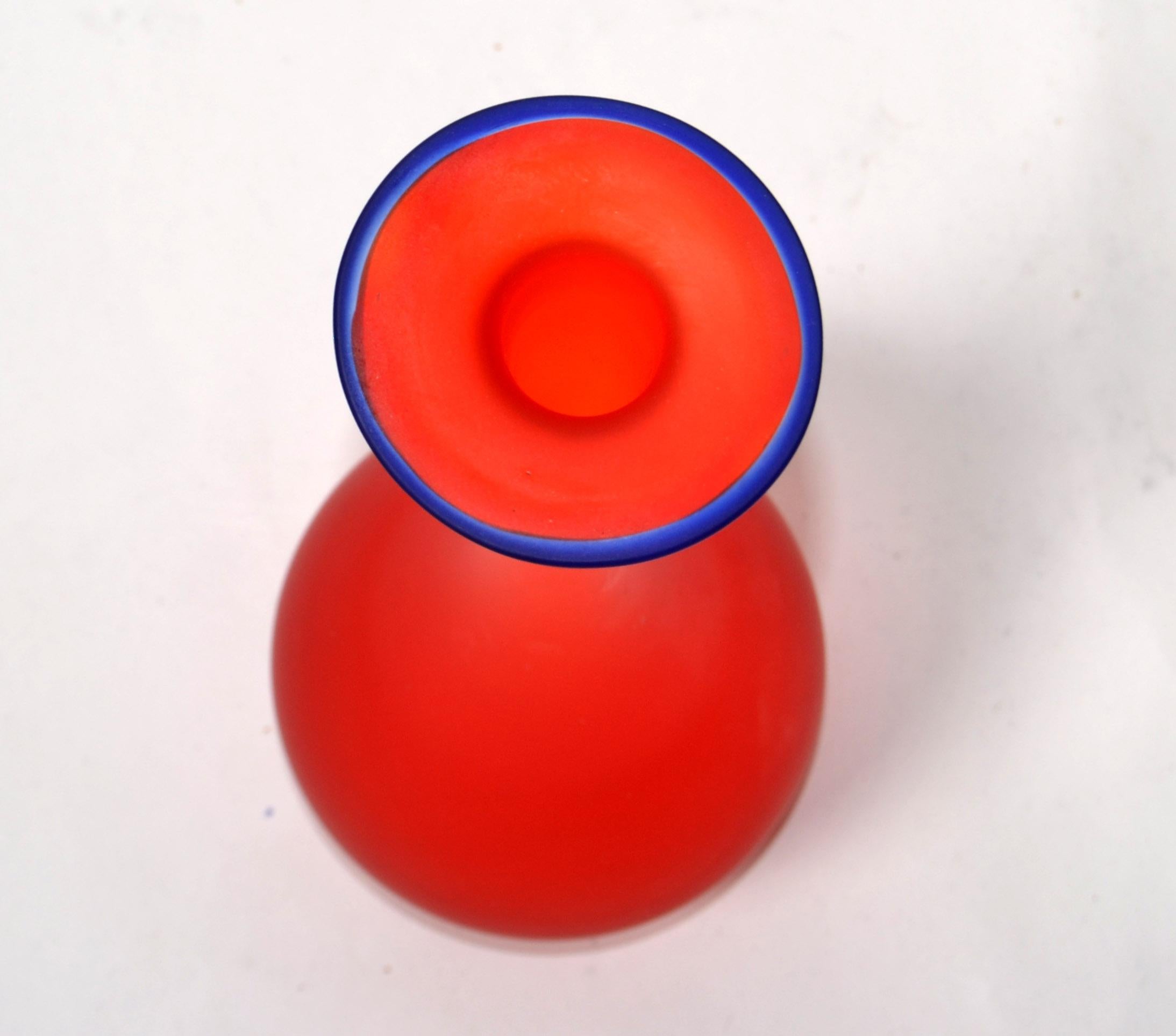 Blown Glass Carlo Moretti Style Translucent Red & Blue Satin Glass Bud Vases, Italy For Sale
