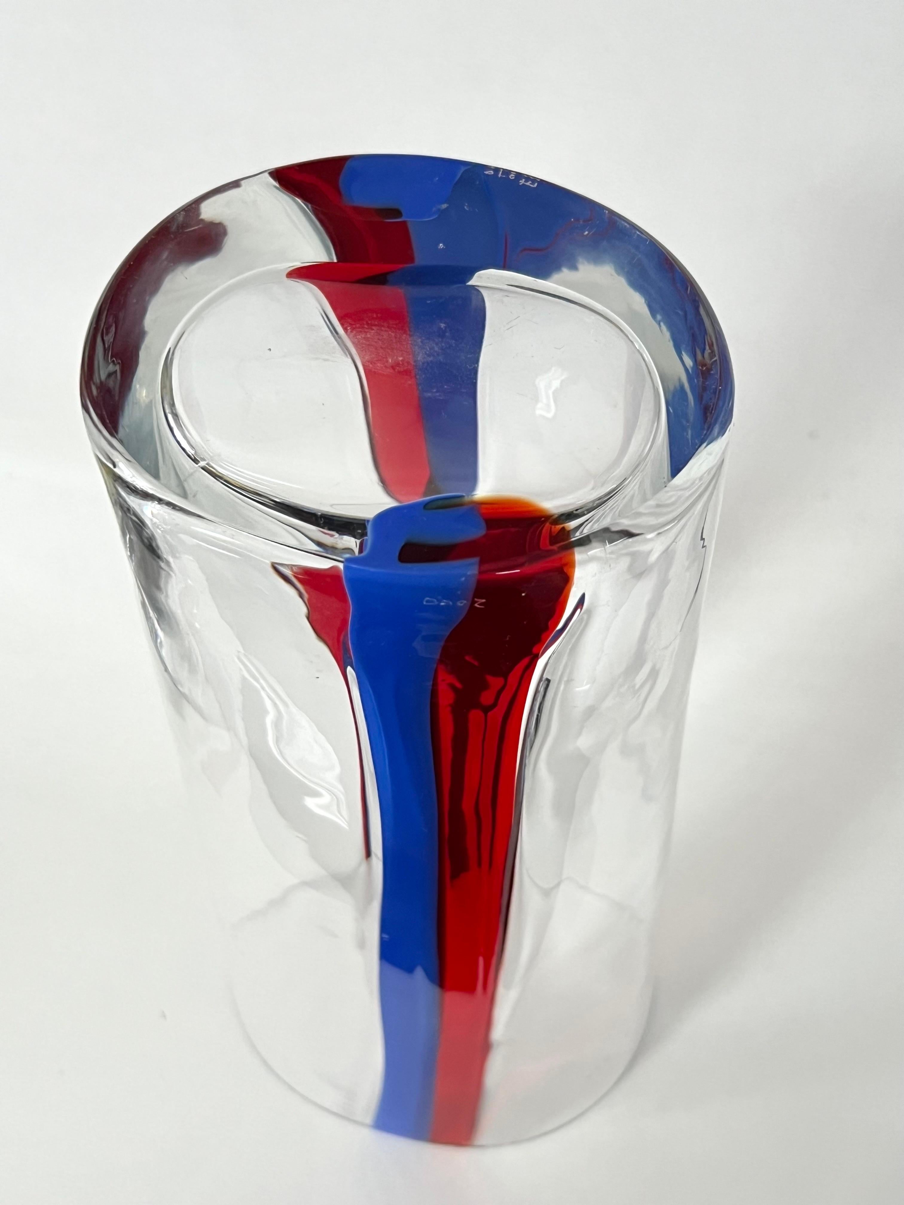 Art Glass Carlo Moretti Tall Vase Blue Red For Sale