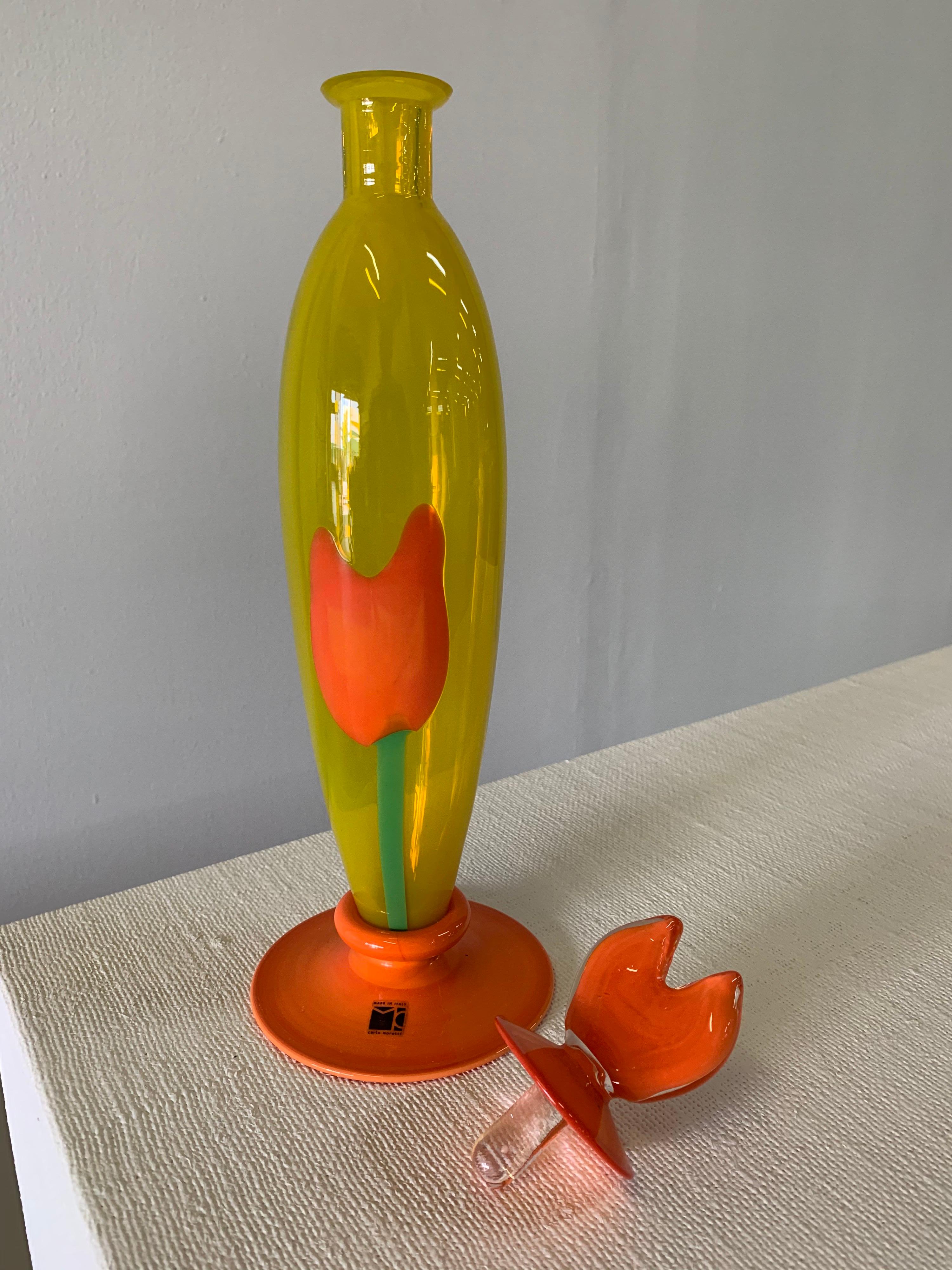 Carlo Moretti Tulip Murano Decanter In Excellent Condition For Sale In North Miami, FL