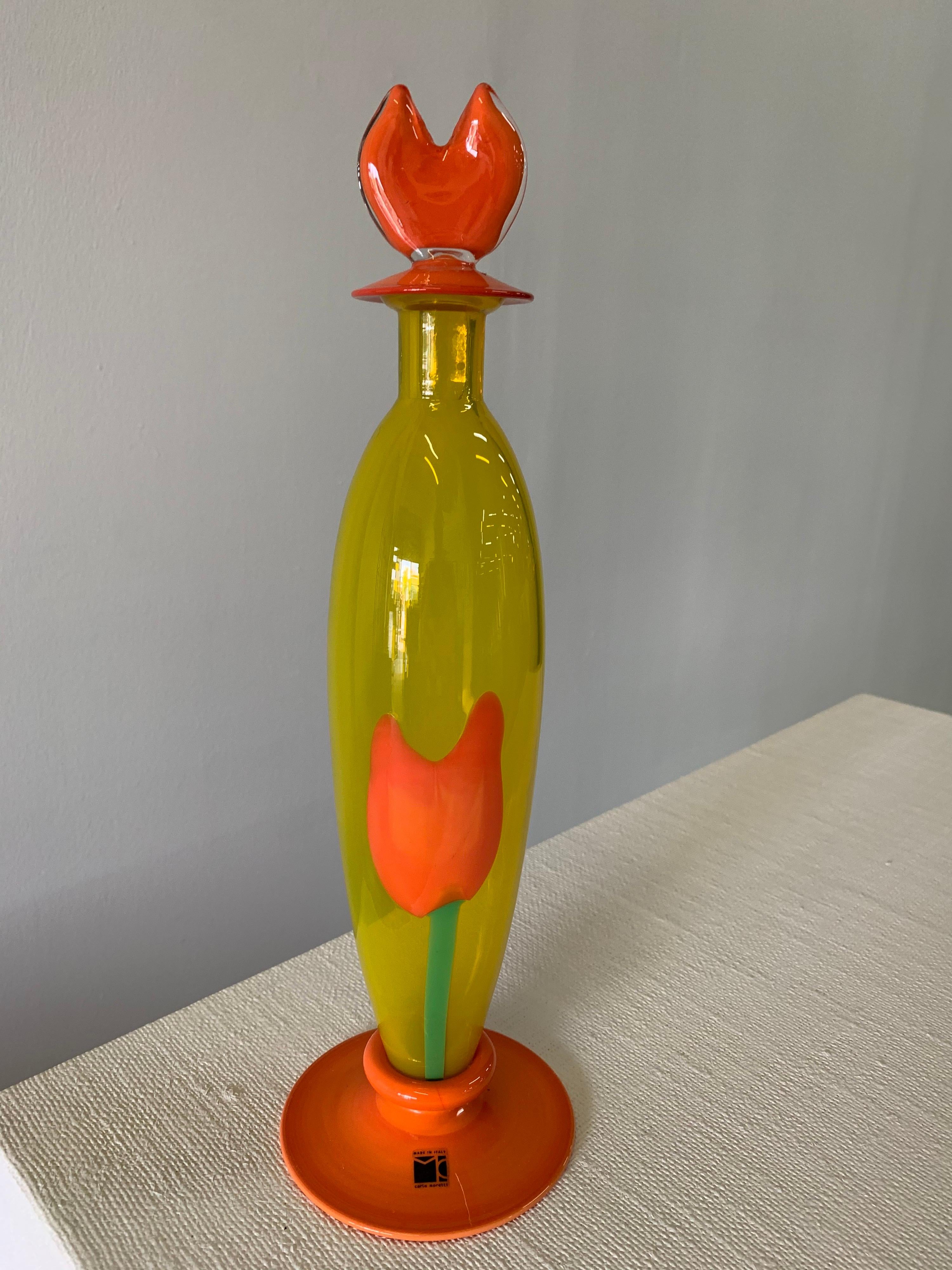 Murano Glass Carlo Moretti Tulip Murano Decanter For Sale