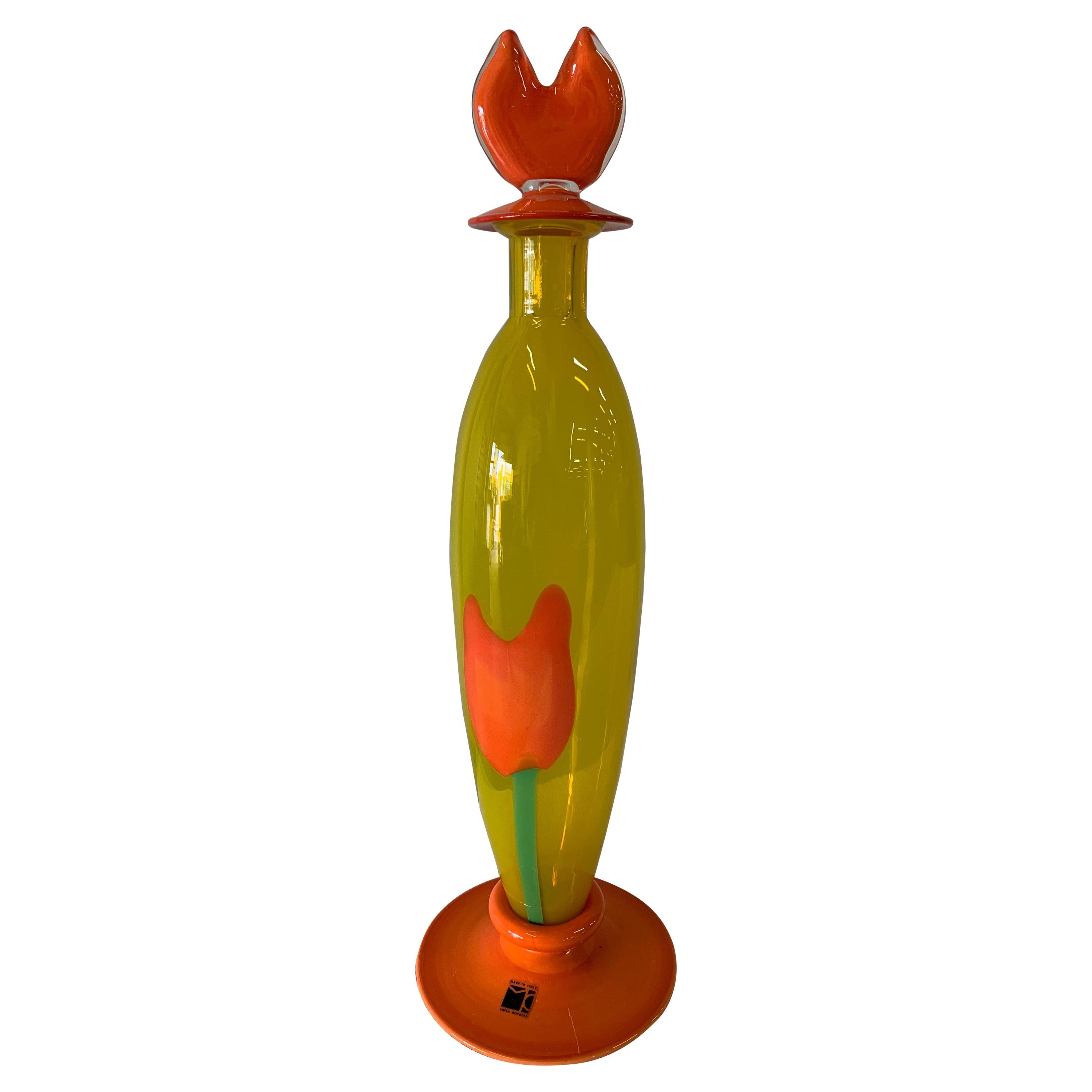 Carlo Moretti Carafe de Murano à la tulipe en vente