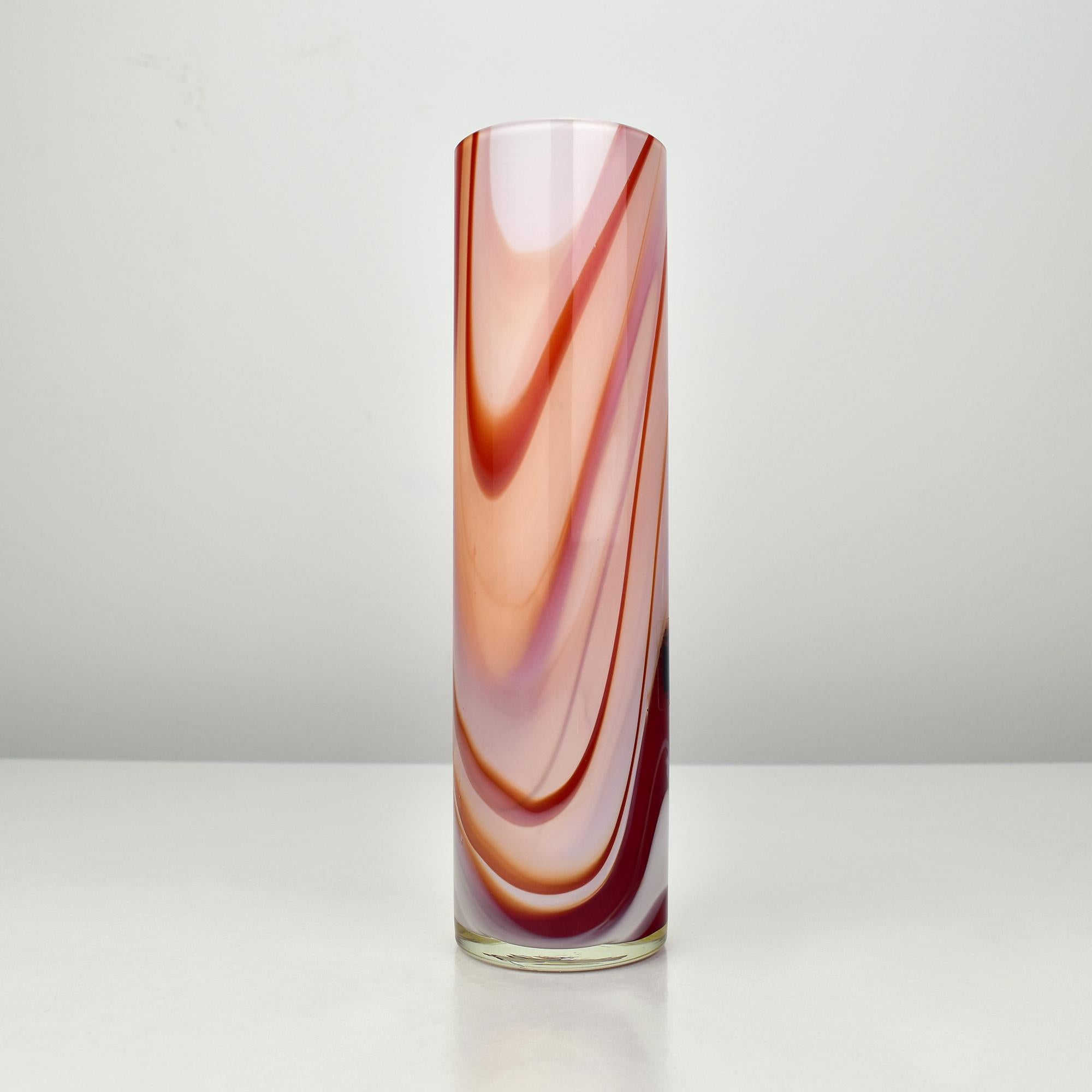 Hand-Crafted Carlo Moretti Vase Marbled Agate Glass Red White Italian Studio Glass